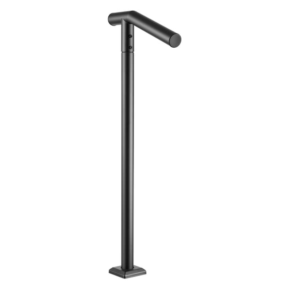 KFFKFF Handrails for Outdoor Steps, 1-2 Step Stair Rail Kit Single Post, Black Round Tube Stair Rails for Elderly, Suitable for Concrete Steps, Porch, and Deck, Durable Steel Railings with Drill Bit