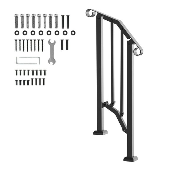 KFFKFF Handrails for Outdoor Steps, 1-2 Step Stair Railing Kit, Durable Carbon Steel Handrails with Installation Accessories, Stair Rails for Elderly, Suitable for Concrete Steps, Porch