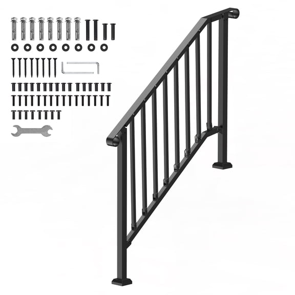 KFFKFF Handrails for Outdoor Steps, 3-4 Step Stair Rail Kit, Durable Iron Railings with Installation Accessories, Stair Rails for Safety, Black Arch Design