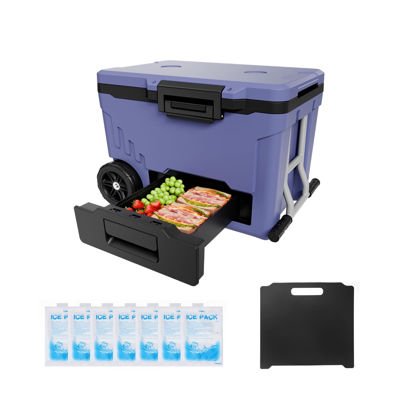 KFFKFF Hard Cooler, 45QT Portable Rolling Cooler with Wheels, Leak-Resistant Coolbox Keeps Contents Cool for 48 Hours, Ice Retention Insulated Chests, Ultra-Light for Outdoor Picnics, Grill, Camping