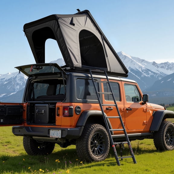 KFFKFF Hard Shell Rooftop Tent for 2-3 People, Aluminum Design with LED Lighting, Comfortable Mattress & Windows, Weatherproof Camping Solution for Cars, SUVs, and Trucks