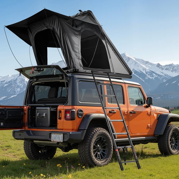 KFFKFF Hard Shell Rooftop Tent, 2-3 Person Aluminum Roof Tent with LED Lighting, Comfortable Mattress & Window, Weatherproof Camping Solution for SUVs, Jeeps, and Trucks