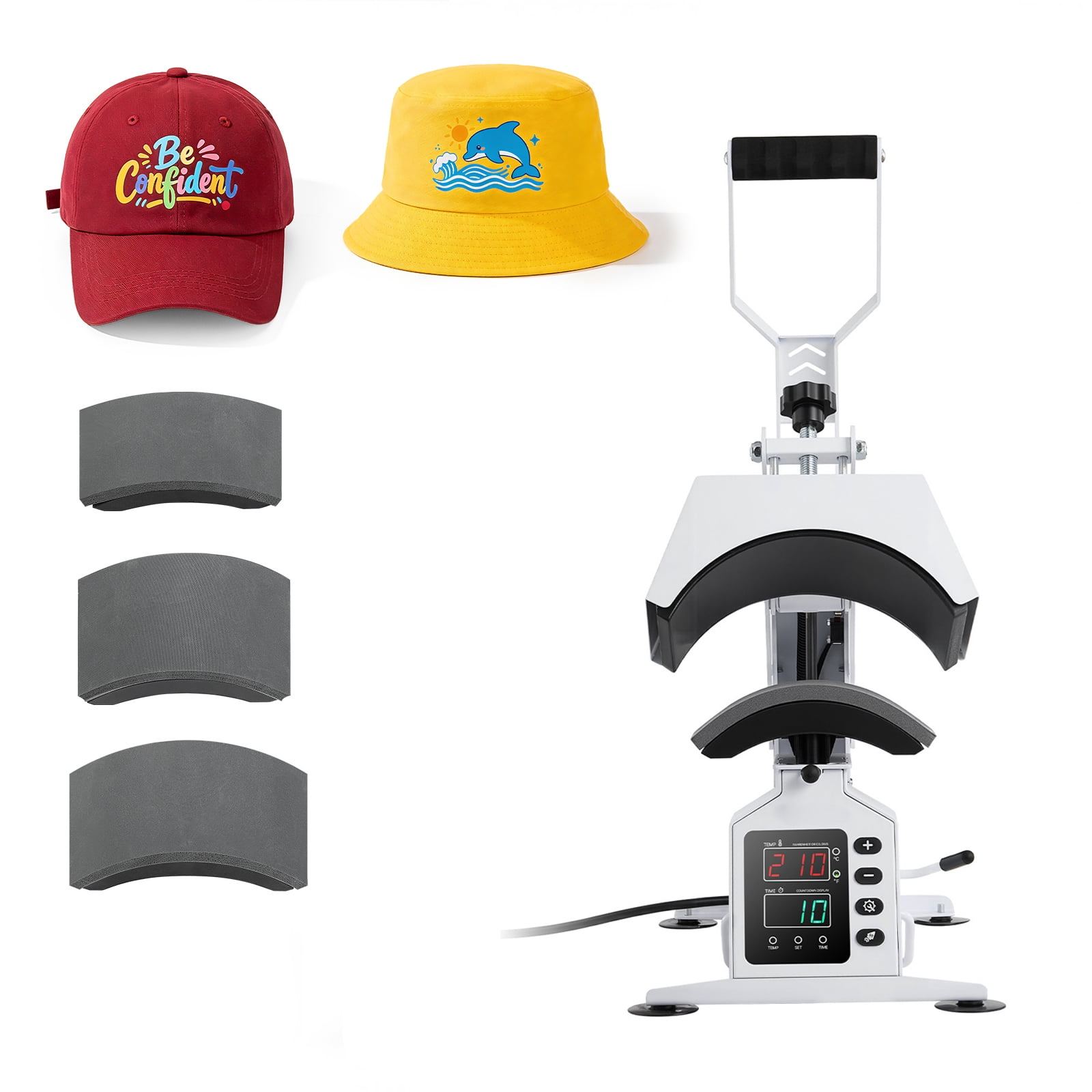 KFFKFF Hat Heat Press Machine with 4 Swappable Platens and Cap Stretcher, Accurate Temperature and Time Settings, Ideal for Heat Transfer Vinyl and Sublimation on Hats and Caps, White