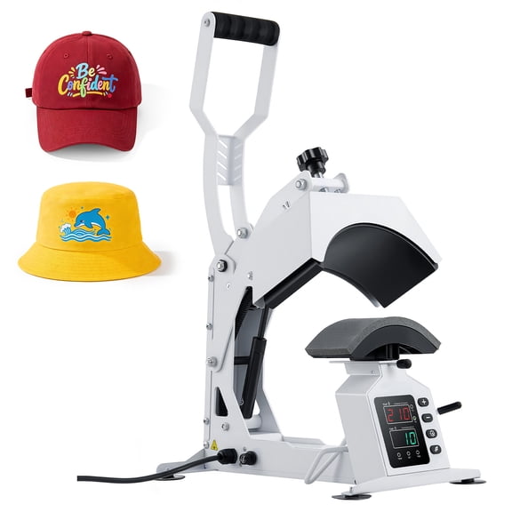 KFFKFF Hat Heat Press Machine, 8.5 x 4 in Heating Plate, with Cap Stretcher, Accurate Temperature & Time Control, Heat Press for Caps and Hats, Suitable for HTV Iron-On and Sublimation Designs, White