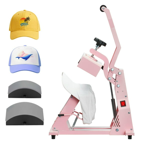 KFFKFF Hat Heat Press Machine with Dual Interchangeable Platens, Accurate Temperature and Time Settings, Ideal for HTV Transfers and Sublimation on Caps, Headbands, Cuffs, Face Masks, Pink