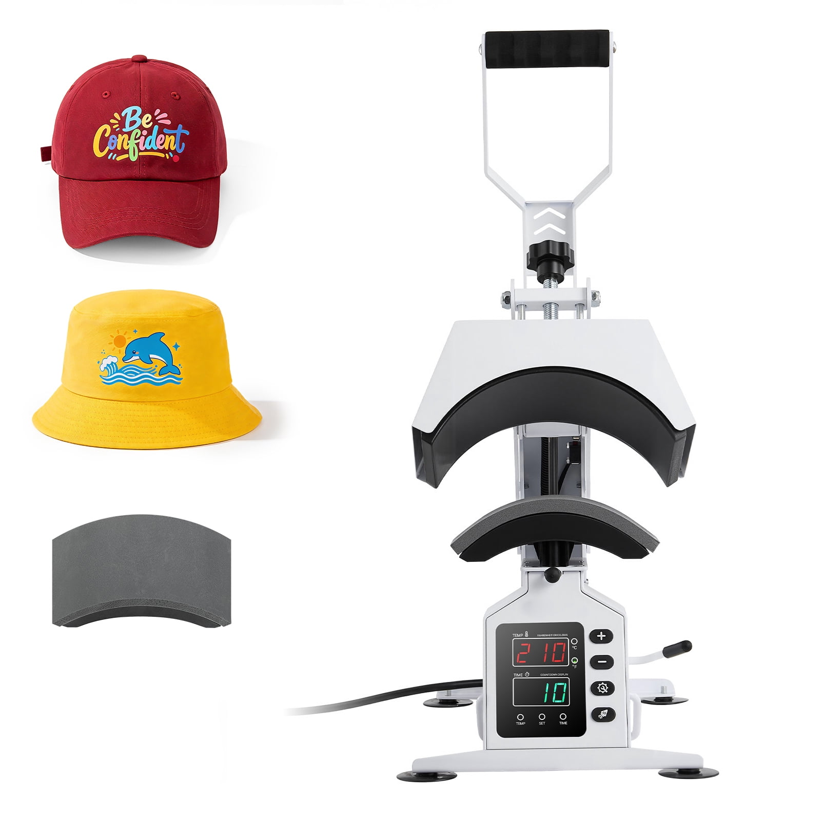 KFFKFF Hat Heat Press Machine with Dual Platens and Cap Stretcher, Accurate Temperature and Time Settings, Ideal for Heat Transfer Vinyl and Sublimation on Hats and Caps, White