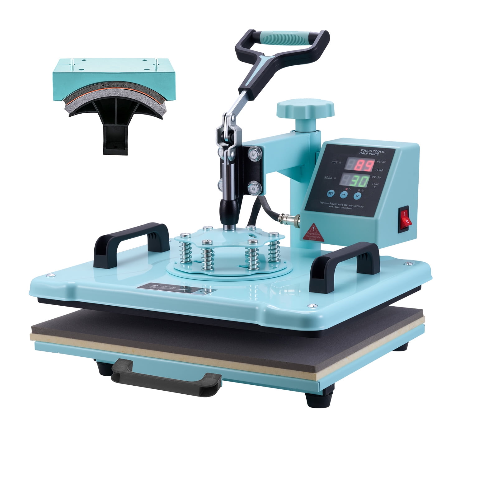 KFFKFF Heat Press, 12x15 inch, Dual-Function with Cap Attachment, 360° Rotating T-Shirt Press, Digital Control for Accurate Temperature, Quick and Uniform Heat for DIY T-Shirts/Caps, Green