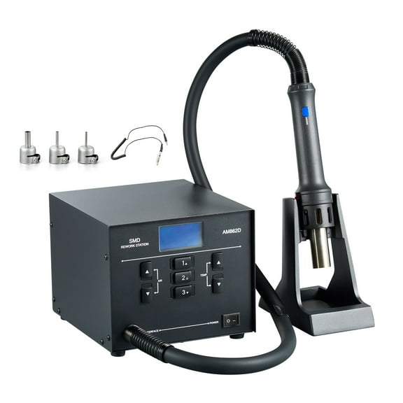 KFFKFF Heat Repair Station, 1000W Digitally Controlled SMD Repair Station, Temperature Range 212-896, Heat Gun with 99-Level Airflow Adjustment, 3 Pre-Programmed Channels & 3 Heat Nozzles
