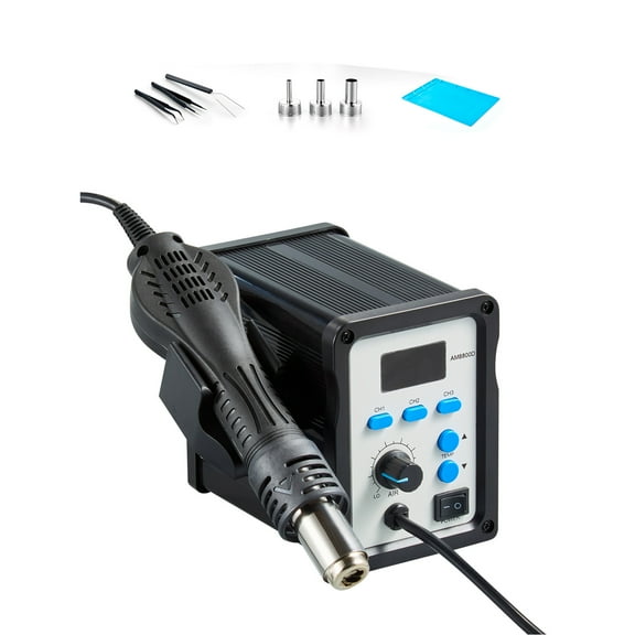 KFFKFF Heat Repair Station, 700W Electronic SMD Repair Station, Temperature Range 212-932, 20-Level Airflow Control Heat Gun, 3 Pre-Programmed Channels & 3 Heat Nozzles for Component Removal