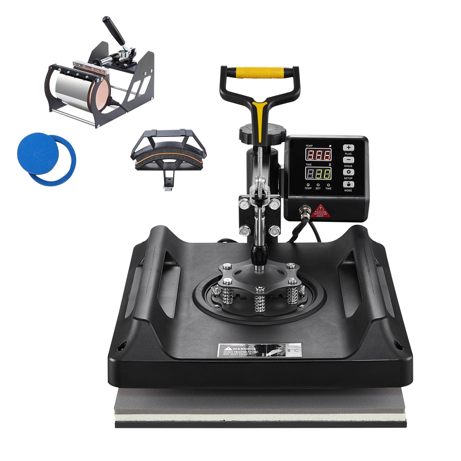 KFFKFF Heat Transfer Device, 8-in-1 Combination, 15x15 Inch Heat Press, Swing Out Apparel Imprint Apparatus with Digital Settings, Versatile Sublimation Tool for T-Shirts, Hats, Mugs, Plates - Black