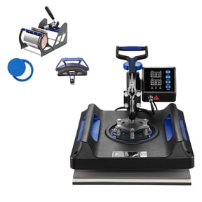 KFFKFF Heat Transfer Device, 8-in-1 Combination, 15x15 inch Heat Press, Swing Out Apparel Imprint Equipment with Digital Settings, Versatile Sublimation Tool for Shirts, Hats, Mugs, Plates - Blue