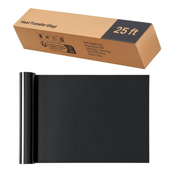KFFKFF Heat Transfer Vinyl Roll, 12 in x 25 ft, Glossy Black HTV for Iron-On Applications, Easy to Cut and Weed, Durable Adhesion, Compatible with Cutting Machines, Suitable for T-Shirts, Pillows