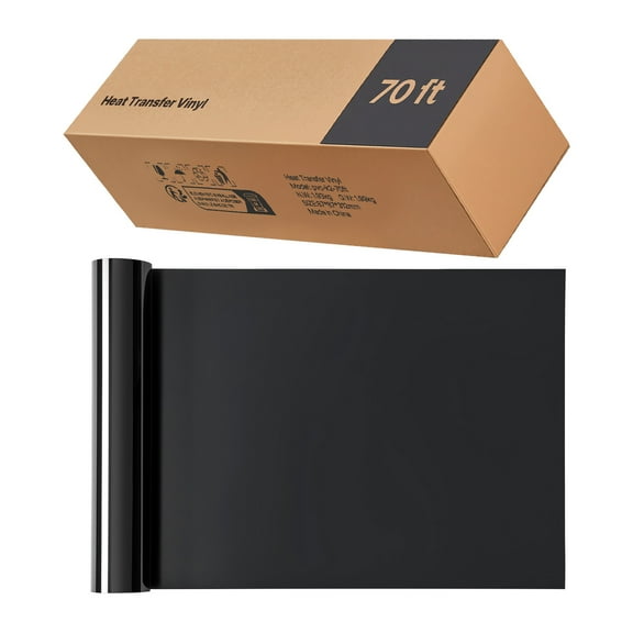 KFFKFF Heat Transfer Vinyl Roll, 12 in x 70 ft, Glossy Black HTV for Iron-On Applications, Easy to Cut and Weed, Durable Adhesion, Compatible with Cutting Machines, Suitable for T-Shirts, Pillows