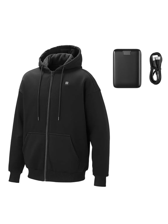 Heated Jacket Hoodie for Men and Women, Unisex Full-Zip Sweatshirt with 7.4V 16000mAh Battery, 5 Heating Areas, 3 Temperature Settings, 4-8 Hours of Warmth, Ideal for Winter Outdoor Activities