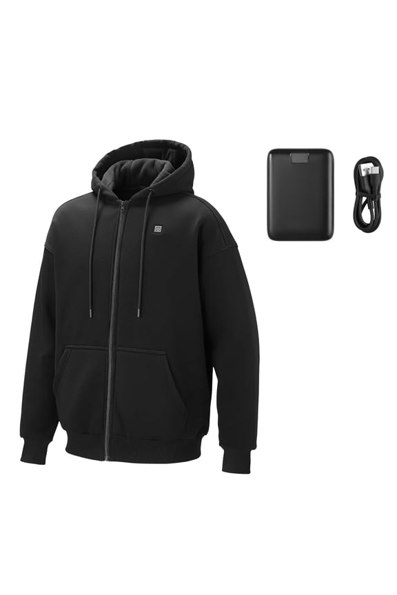 Heated Jacket Hoodie for Men and Women, Unisex Full-Zip Sweatshirt with 7.4V 16000mAh Battery Pack, 5 Heating Areas, 3 Temperature Settings, 4-8 Hours of Warmth