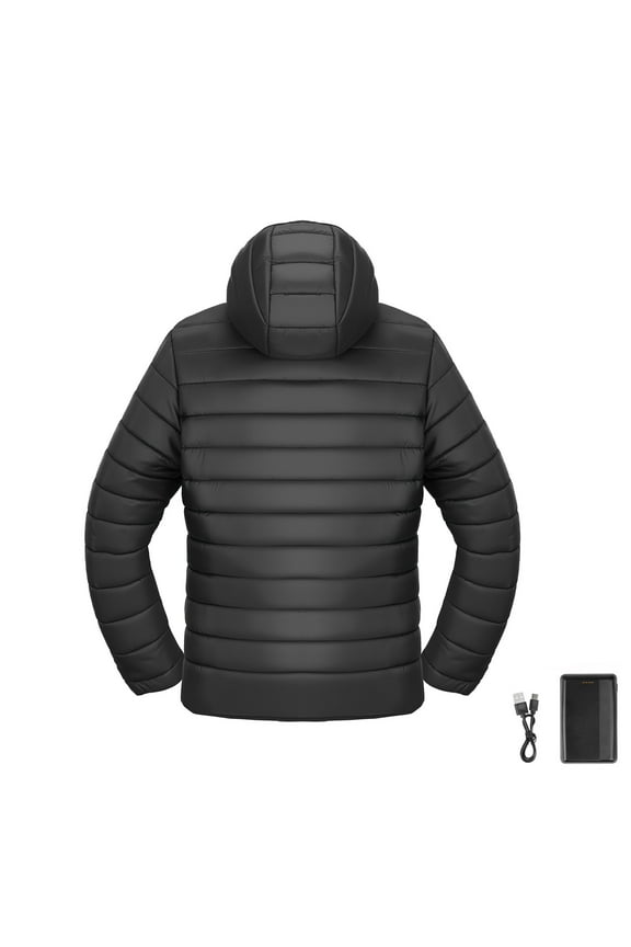 Heated Jacket for Men with 7.4V Battery, Lightweight Windproof Outerwear, Soft Shell Electric Heating Coat with 6 Heating Areas & Adjustable Heat Levels for Outdoor Activities, Black
