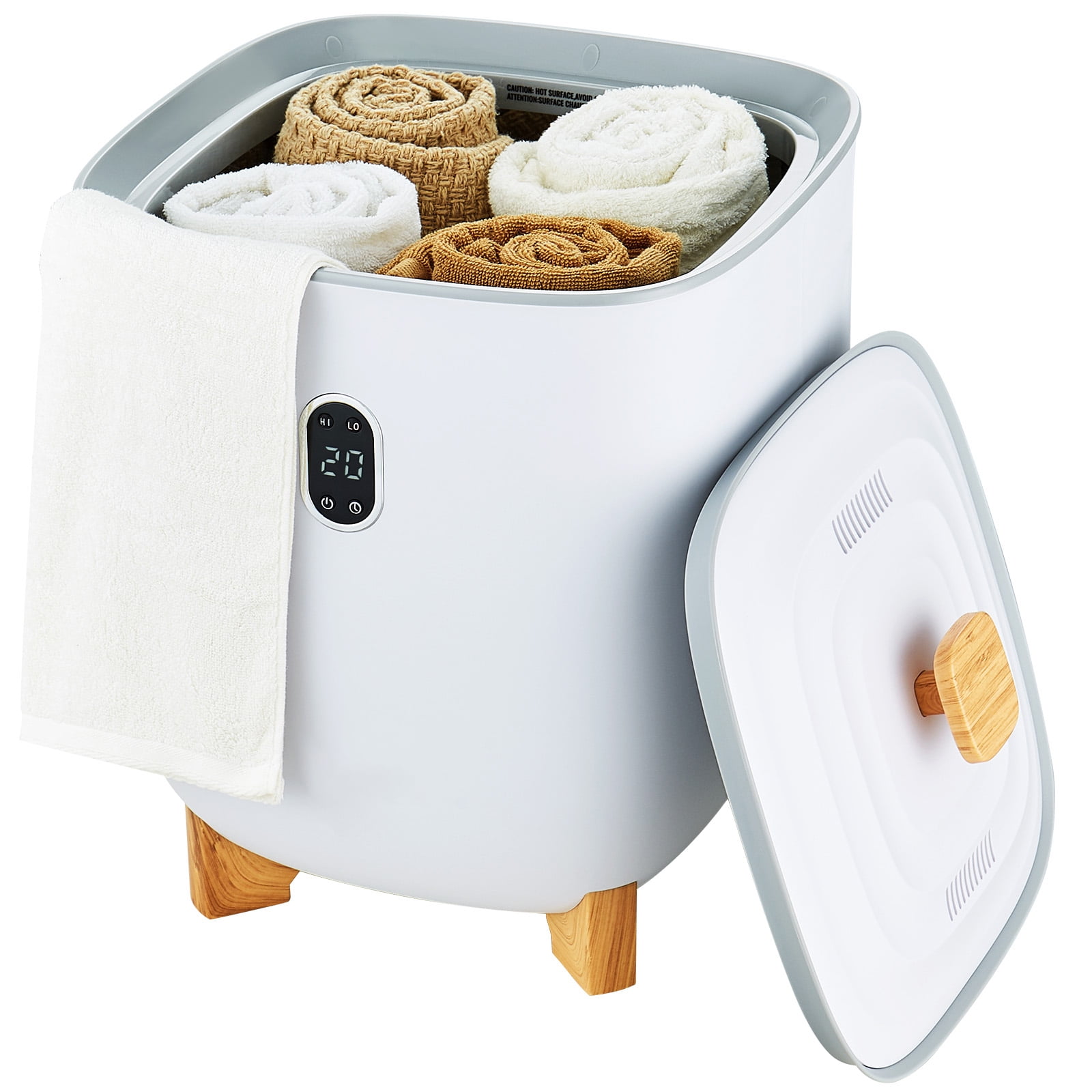 KFFKFF Heated Towel Storage 25L, Towel Warming Bin with Dual Heat Settings, Automatic Turn Off in 20/40/60/90 Minutes, Underlying Heat Pillars, LED Display, Spacious Towel Heater