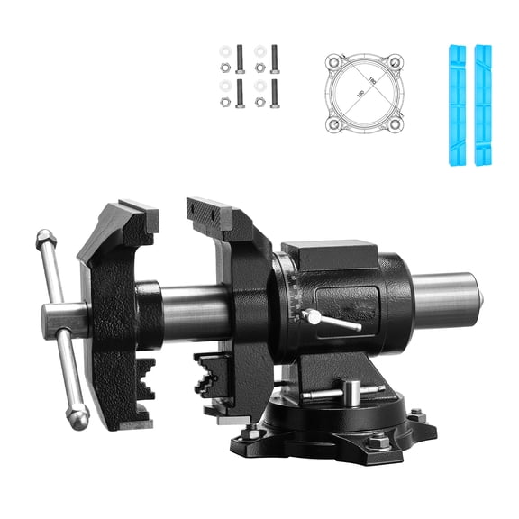 KFFKFF Heavy Duty Bench Vise, 5.5" Jaw Width, Dual Swivel Rotating Multi-Use Vise, with 360° Locking Swivel Base and Head, 2.76" Throat Depth, 5" Maximum Jaw Opening, Suitable for Drilling
