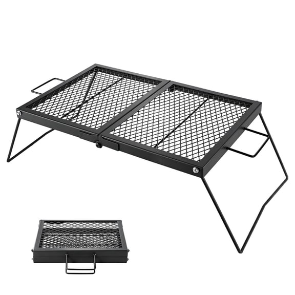 KFFKFF Heavy Duty Folding Campfire Grill, 24" Portable Cooking Grate, Durable Steel Mesh, Compact Design for Fire Pit Use, with Foldable Legs and Handle, Outdoor Grilling Rack for Open Flame Cooking