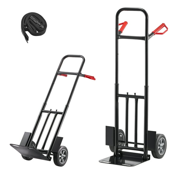 KFFKFF Heavy-Duty Hand Truck, 600 lbs Capacity, Durable Dolly with Wheels & Adjustable Handle, Portable Cart with Tie-down Strap for Home, Office, Warehouse, and Supermarket Use