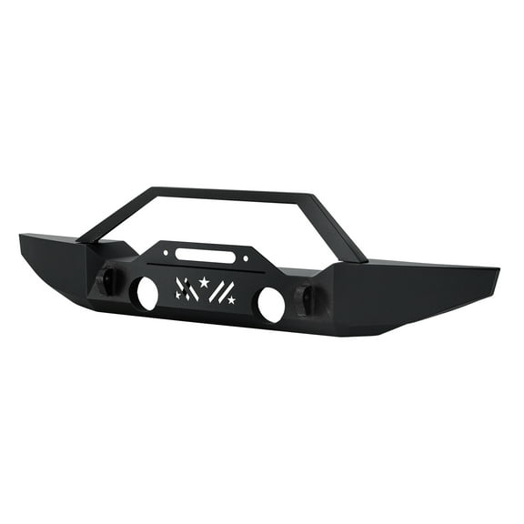 KFFKFF Heavy-Duty Steel Front Bumper Compatible with 2007-2024 Jeep Wrangler JK/JKU JL/JLU & Gladiator JT, Equipped with Winch Plate, D-Ring Mounts, Fog Light Housing, and Protective Bull Bar