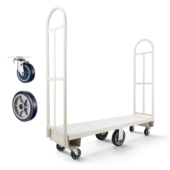 KFFKFF Heavy Duty U-Boat Platform Truck Dolly, 2000 lbs Capacity, Steel Utility Cart with Six Wheels and Removable Dual Handles, Ideal for Warehouse Use, 60 x 16.1 x 59.5 in
