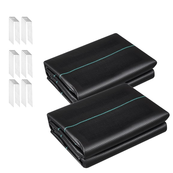 KFFKFF Heavy Duty Weed Barrier Fabric, 2 Rolls 4x50FT 3.2oz, Woven Landscape Fabric for Weed Control, Garden Ground Cover, Durable Geotextile Material, Black