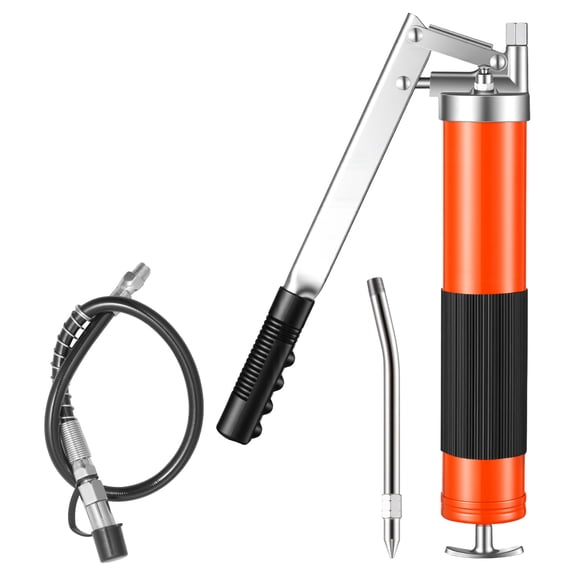KFFKFF High-Pressure Grease Gun, 10000 PSI, Durable Pistol Grip Design with 14 oz Capacity,Includes 18-Inch Flexible Hose, Rigid Extension Pipe,and Sharp Nozzle for Automotive and Marine Applications