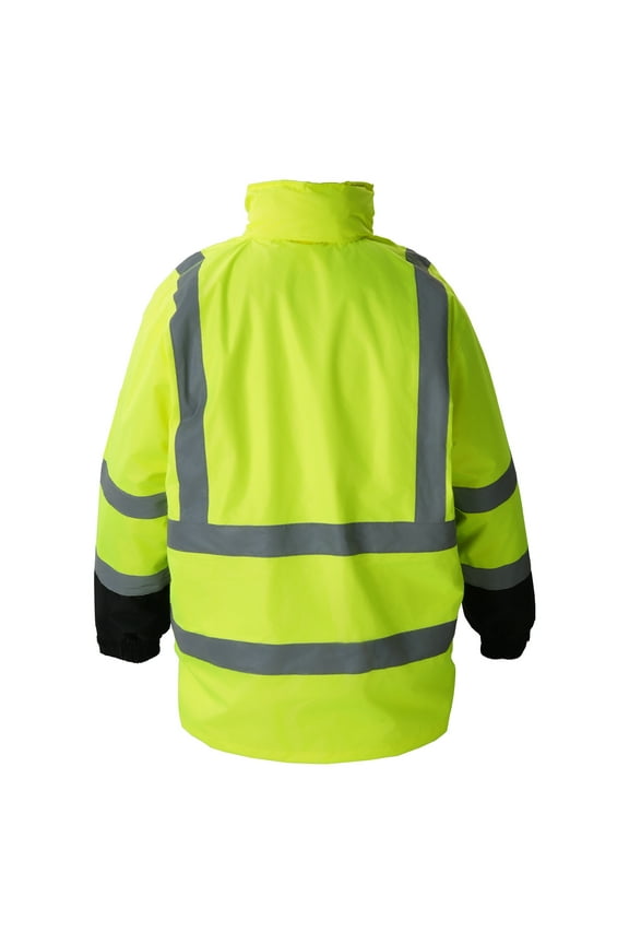 High Visibility Reflective Safety Jacket, Waterproof Work Hoodie, Construction Coat with Pockets for Men & Women, Rain Gear Compliant with ANSI & Class 3 Standards, Hi-Vis Yellow Jacket