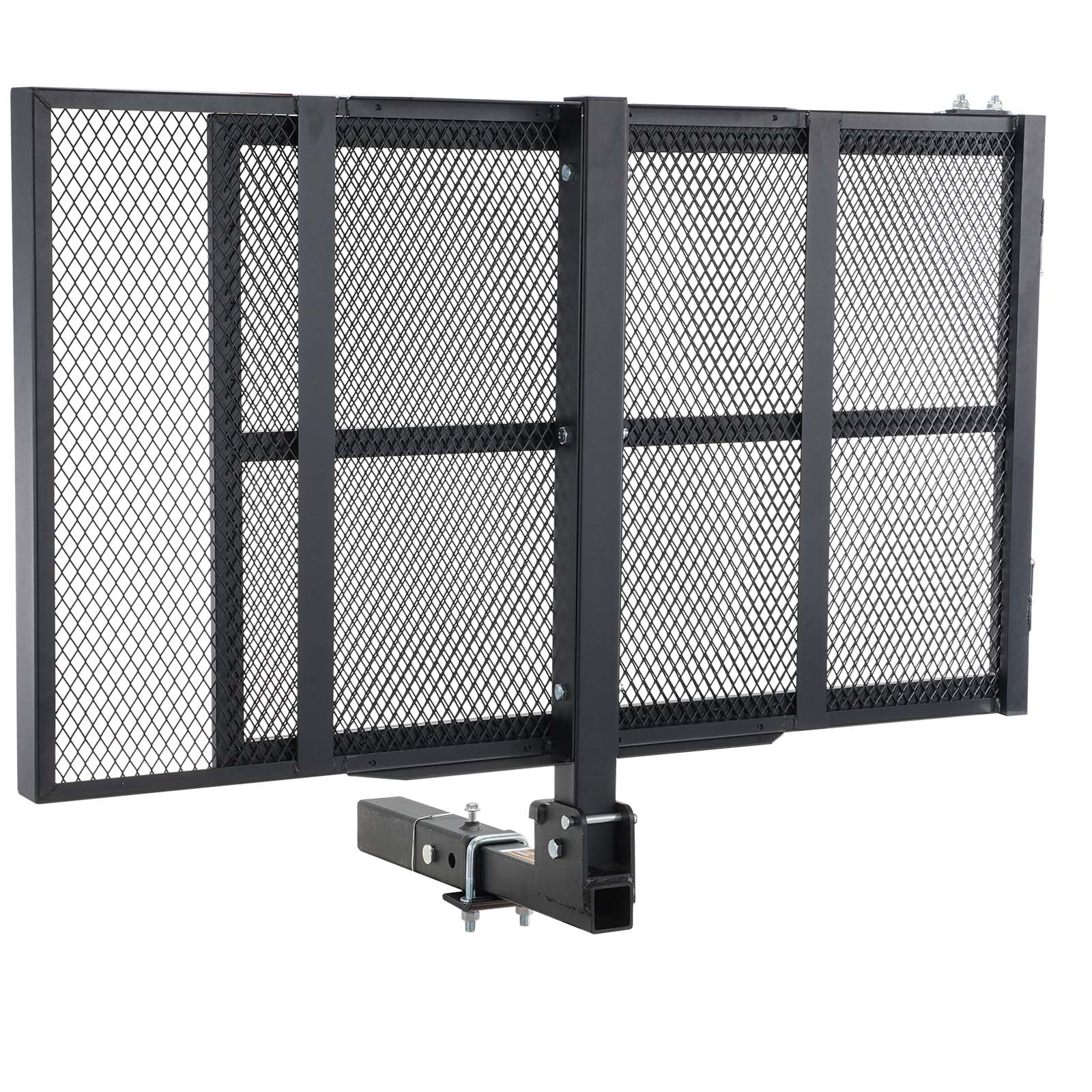 KFFKFF Hitch Mount Cargo Carrier, 45.3" x 25.6" Iron Cargo Rack with Foldable Ramp, Basket with Stabilizer and Straps, 500LBS Capacity for Mobility Scooters, Compatible with 2" Hitch Receivers