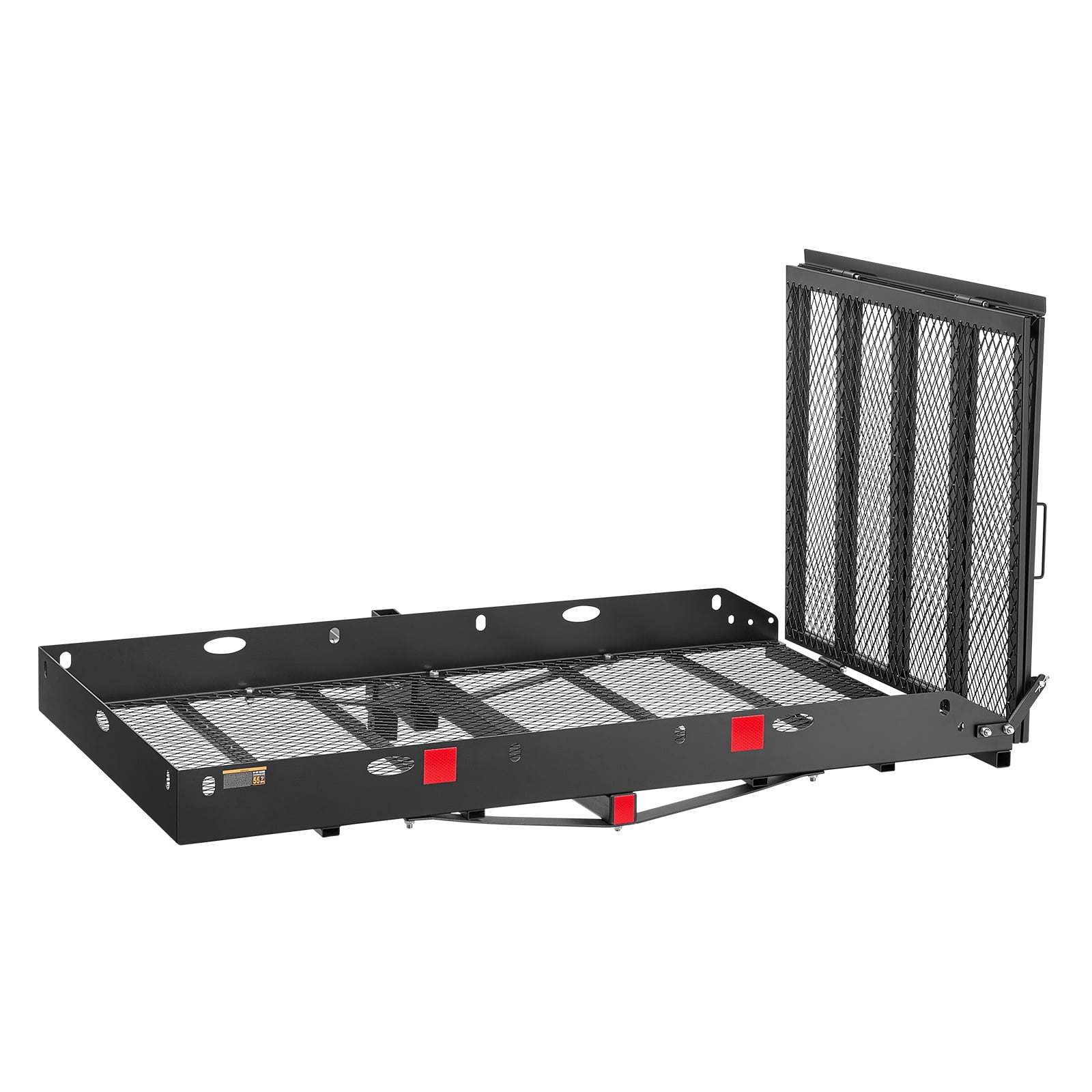 KFFKFF Hitch Mount Wheelchair Carrier with Adjustable Height, 500LBS Capacity Steel Mobility Scooter Basket, Double-Folding Ramp & Stabilizer, Compatible with 2" Hitch Receivers for Trucks, 60" x 33"
