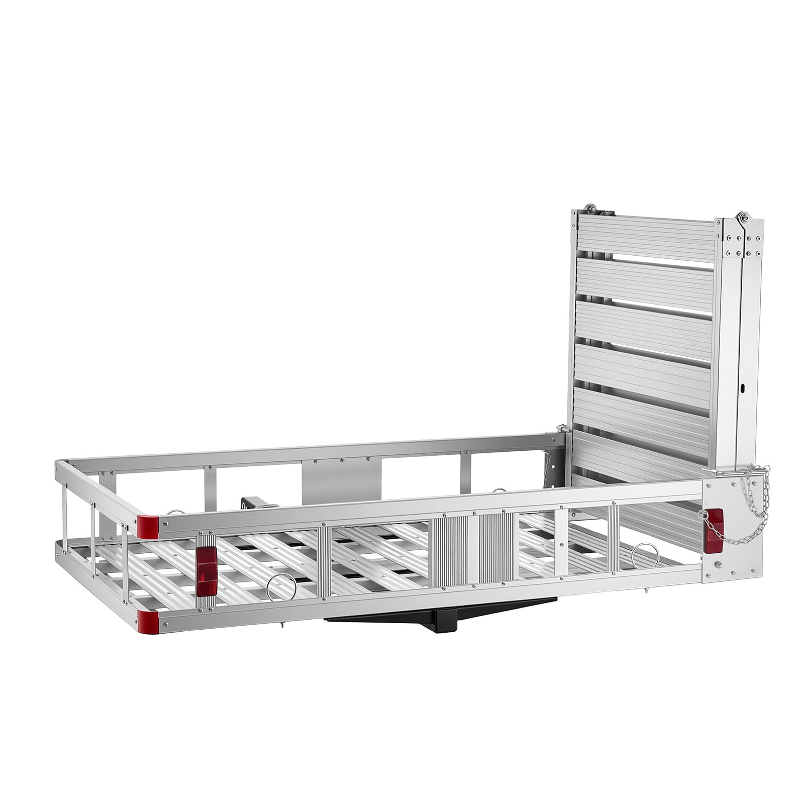 KFFKFF Hitch-Mounted Wheelchair Carrier, 500LBS Capacity with Foldable Ramp, Aluminum Cargo Basket & Stabilizer Kit, Compatible with 2" Receiver for Trucks, SUVs, and Cars, 53.7" x 29.5" x 8.7"