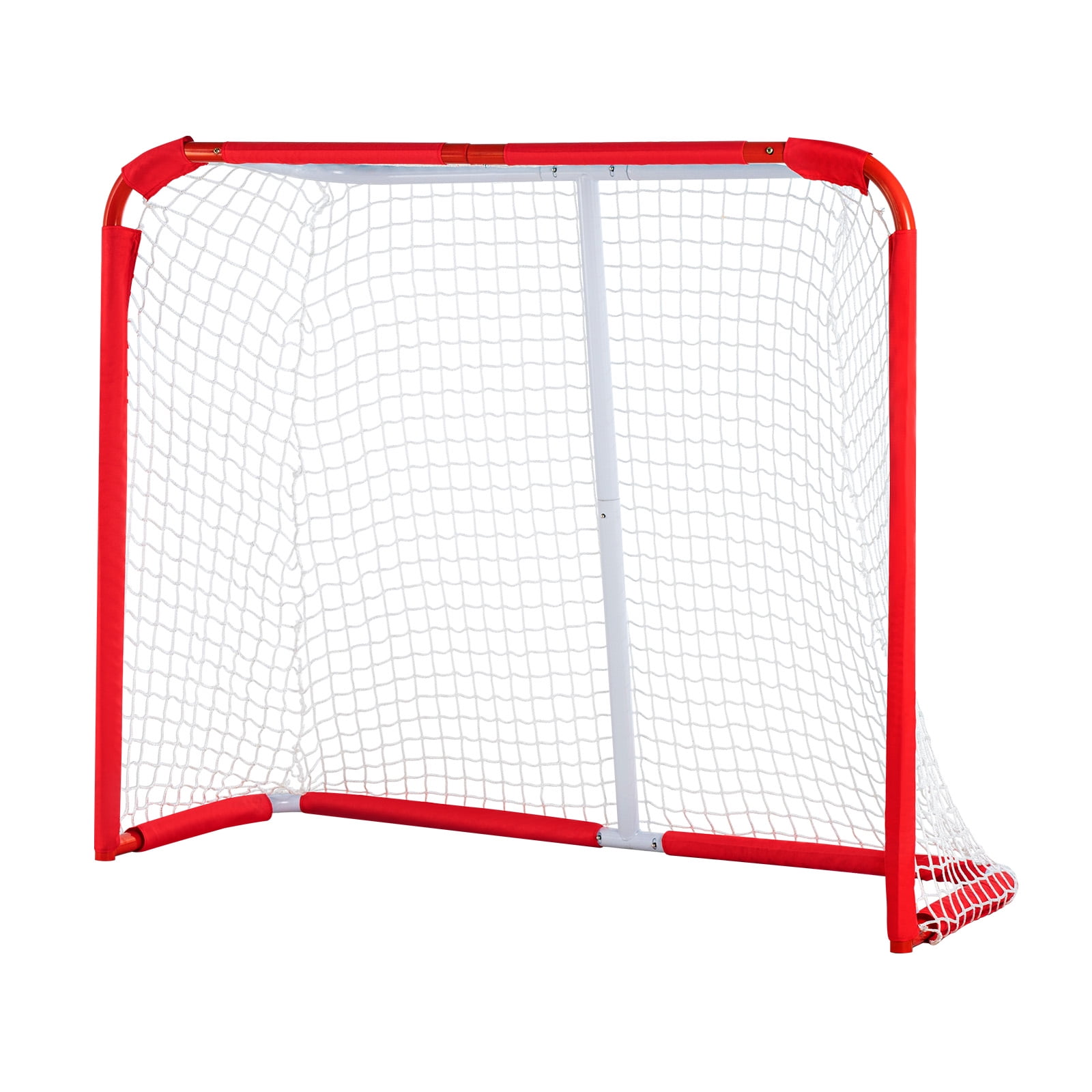 KFFKFF Hockey Goal, 54" x 44" Kids' Street & Roller Hockey Goal, Durable Steel Frame for Indoor/Outdoor Use, Easy Setup Junior Hockey Net, Portable Design for Young Players, White/Red