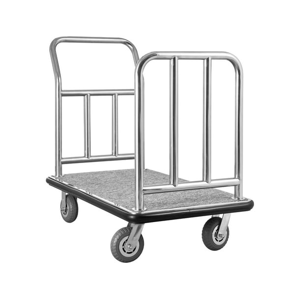 KFFKFF Hospitality Baggage Trolley, Supports up to 750 LBS, Premium Utility Cart with Detachable Front Panel, Bellman's Cart with Grey Carpeted Base and 6-inch Rubber Tires, Suitable for Hotels