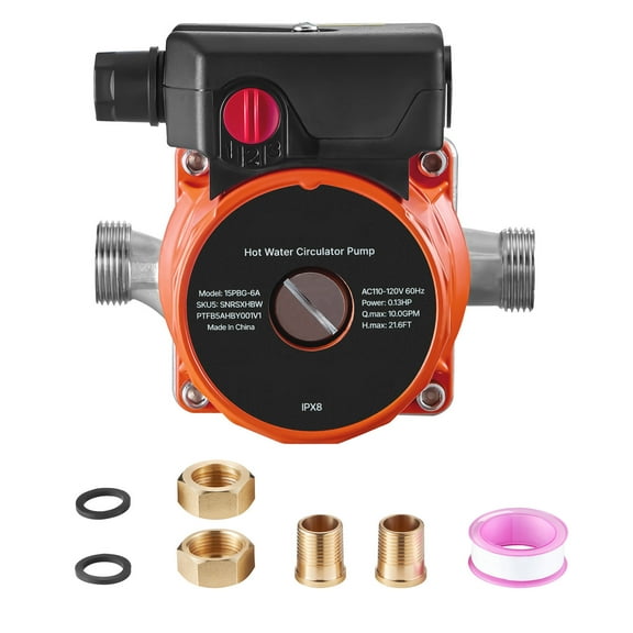 KFFKFF Hot Water Recirculating Pump, 10 GPM, Instant Circulation System with 3-Speed Settings, 0.13 HP, 110-120V, NPT 3/4 in to NPT 1/2 in Adapter, Stainless Steel Construction