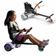 KFFKFF Hoverboard Kart Seat,Hoverboard Seat Adjustable Frame Length for 6.5" 8" 8.5" 10" Hoverboard,360 degrees Wheels with LED Lights for Kids, Black