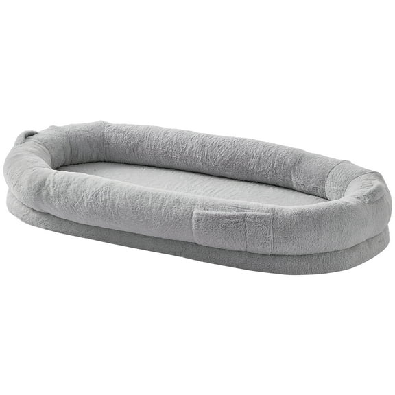 KFFKFF Human-Sized Pet Lounger, 67.7"x35"x9.8", Adult Pet Bed with Removable Faux Rabbit Fur, Egg Crate Foam, Pocket for Toys, Spacious Pet Sofa, Light Grey
