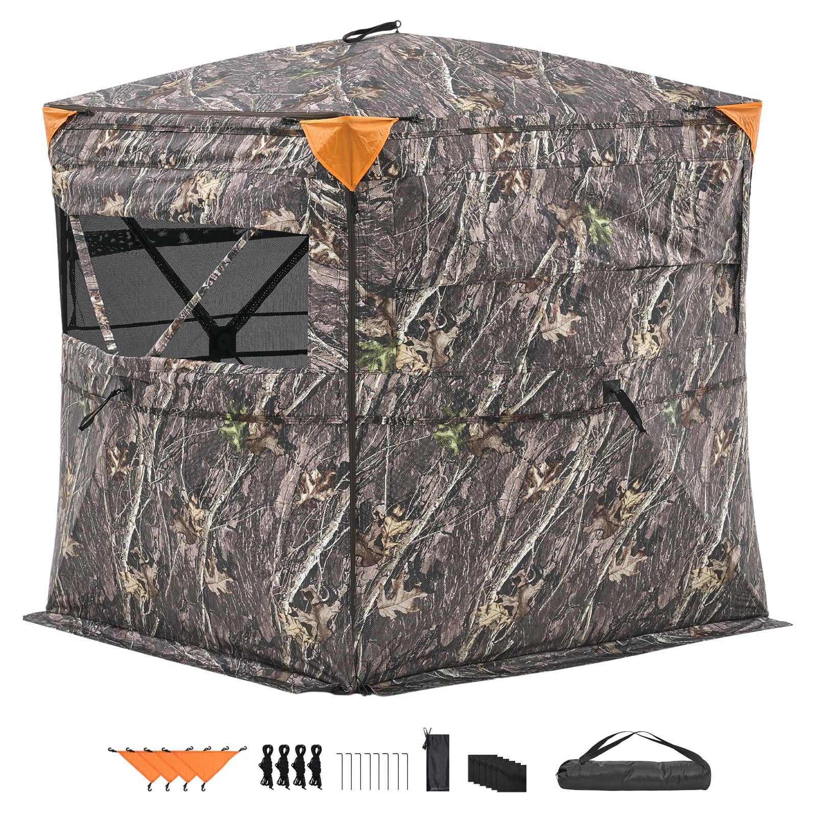 KFFKFF Hunting Blind for 2-3 People, See-Through Ground Tent with Carrying Bag, 360-Degree Portable Camouflage Shelter, Durable Concealed Design with Quiet Side Door and Window