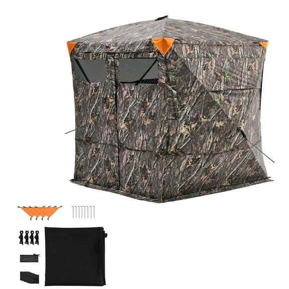 KFFKFF Hunting Blind for 4-5 People, See-Through Ground Tent with Carrying Bag, 270-Degree Portable Camouflage Shelter, Durable Concealed Design with Quiet Magnetic Door and Windows