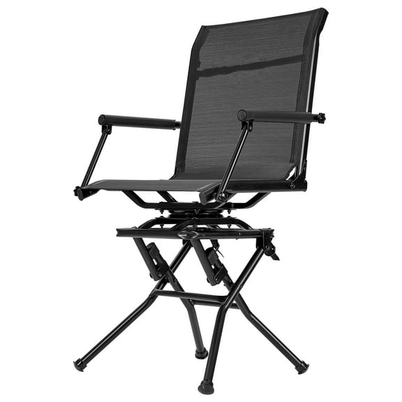 KFFKFF Hunting Chair with 360 Quiet Swivel, Foldable and Lightweight Portable Blind Seat, Durable Steel Frame Ground Stool with Armrests, Adjustable Carry Strap, Supports Up to 300 Lbs