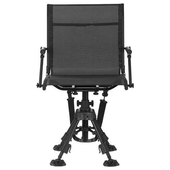 KFFKFF Hunting Chair with 360 Quiet Swivel, Foldable and Portable Blind Seat, Sturdy Steel Frame with Armrests, Anti-Sink Feet, Adjustable Height, 350 Lbs Weight Capacity for Outdoor Activities