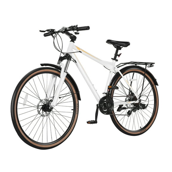 KFFKFF Hybrid Commuter Bike with Lightweight Aluminum Frame, 700c Wheels for Adults, Urban City Bicycle with 24-Speed Gear System, Adjustable Alloy Stem, and Dual Braking System
