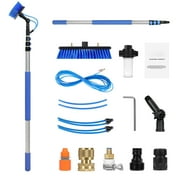 KFFKFF Water Fed Pole Kit, 12FT Solar Panel Maintenance Stick with Adjustable Grip, 180  Swiveling Scrub Head & 65.6FT Tubing, Domestic & Exterior Glass Cleaning Equipment