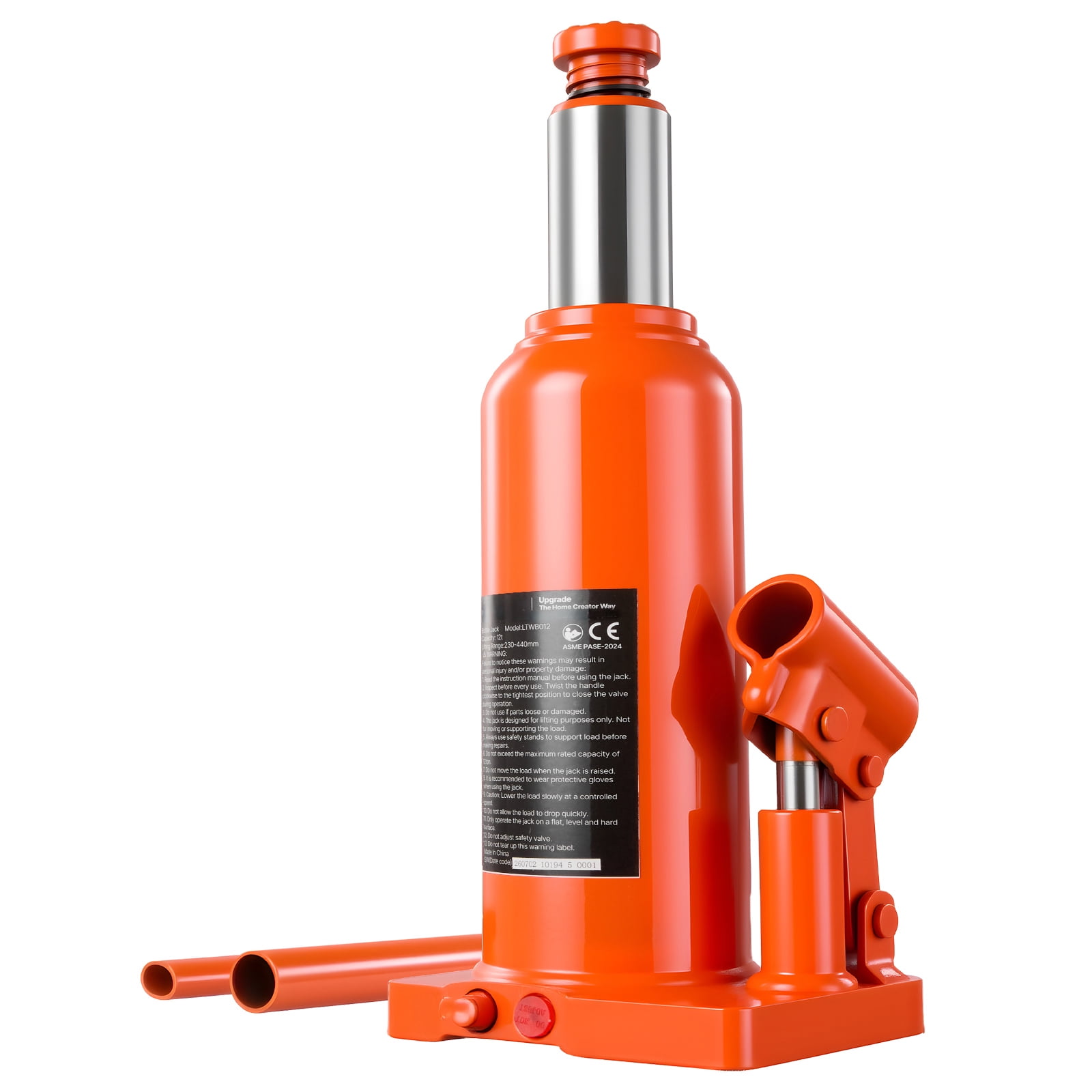 KFFKFF Hydraulic Bottle Jack 12 Ton Capacity, 9.06"-17.32" Adjustable Lifting Range,Suitable for Pickup Trucks,Medium-Duty Vehicles, RVs,Durable Multi-Directional Jack with Extended Handle