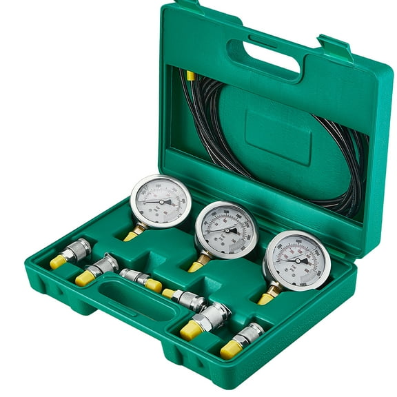 KFFKFF Hydraulic Gauge Test Kit, 250/400/600bar Range, Includes 3 Gauges, 6 Couplings, 3 Hoses, and Carrying Case for Testing Excavator, Tractor, and Construction Equipment Hydraulics