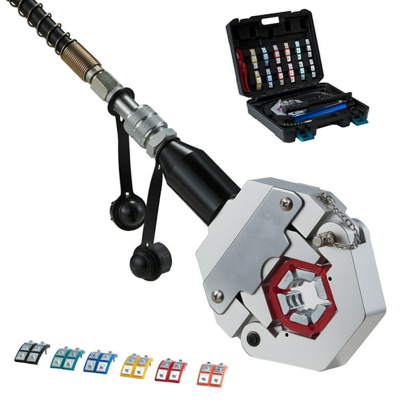 KFFKFF Hydraulic Hose Crimper Kit with 7 Interchangeable Dies and Carrying Case, Manual Pump Operated Tool for Automotive and Air Conditioning Hose Repairs