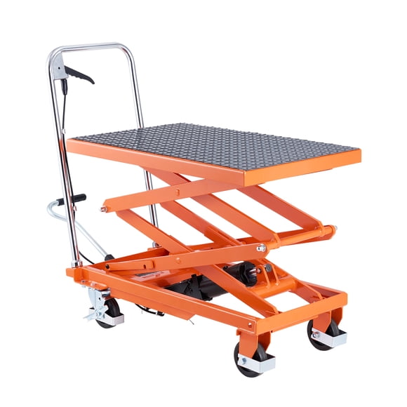KFFKFF Hydraulic Lift Table, 500 lbs Capacity, 47.2" Lift Height, Double Scissor Cart with Wheels and Non-slip Pad, Manual Hydraulic Cart for Material Handling and Transport