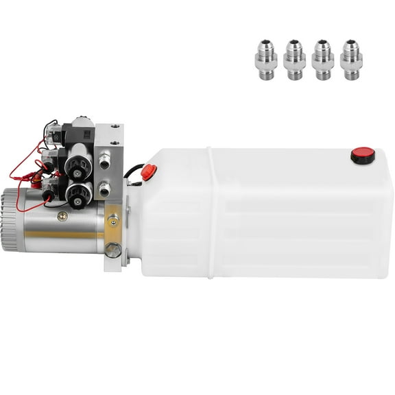KFFKFF Hydraulic Pump, 8 Quart/2 Gal Double Acting Dump Trailer Pump DC 12V, 3200 PSI Max Pressure, Electric Power Unit for Dump Trailer and Vehicle Lifting (Includes 4 SAE #6 Connectors)