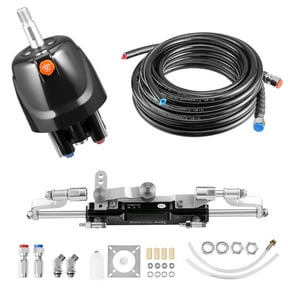 KFFKFF Hydraulic Steering Kit, 300 HP, Marine Boat Steering System, featuring 6.9 MPa/1000 psi Helm Pump, Two-Way Lock Cylinder, and 26ft Durable Hoses, designed for Single Station