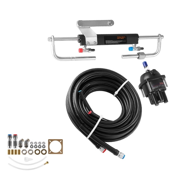 KFFKFF Hydraulic Steering Kit for 90HP Outboard Engines, Marine Steering System with 24 ft High-Strength Hoses, 2.5 MPa Helm Pump, Two-Way Lock Cylinder, Designed for Single-Engine Boats